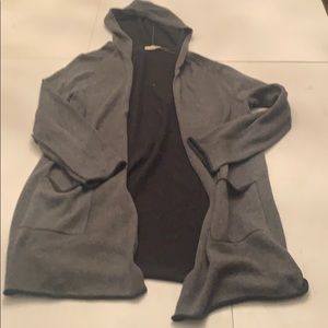 Eileen fisher grey black hood open sweater